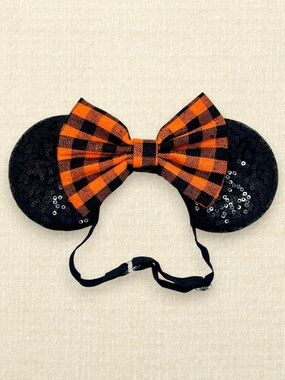 Elastic Orange & Black Plaid Minnie Ears | Disney-Inspired Fall Mouse Ears